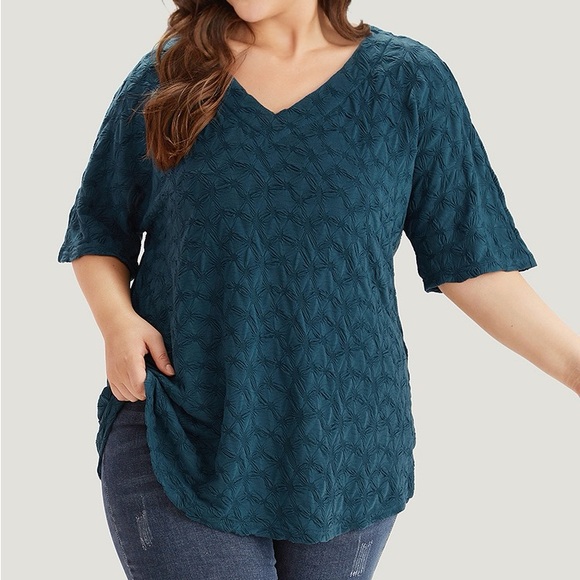 BloomChic Teal V-Neck Women's Textured Short Sleeve Top Plus Size 4X - Picture 1 of 7